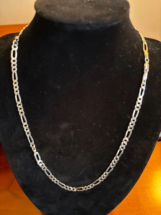 Sterling Silver Figaro Chain Necklace - Silver - Picture 4 of 5